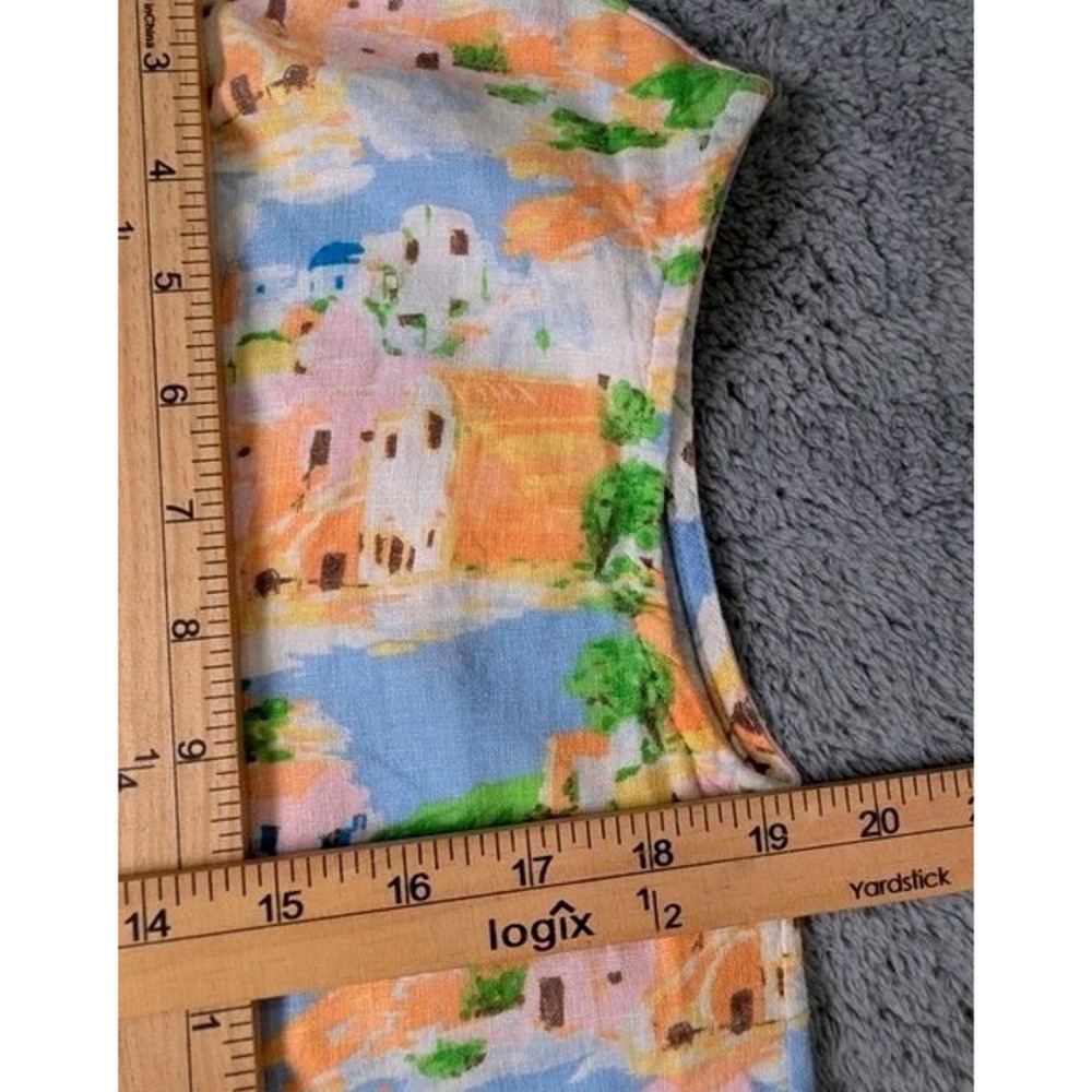 Cynthia Rowley Linen Blend 2-Piece Set Matching Top Pants Greek Island Print XS - Picture 6 of 12